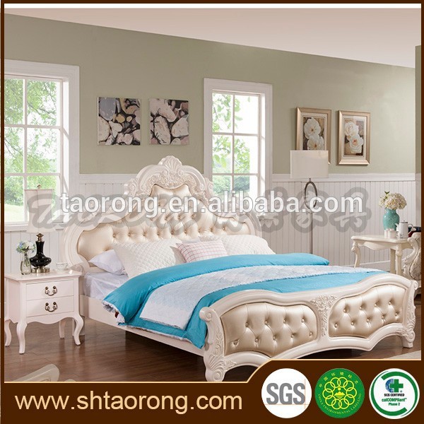 アンティークアメリカンスタイルの寝室白い革ベッド-アンティークベッド問屋・仕入れ・卸・卸売り
