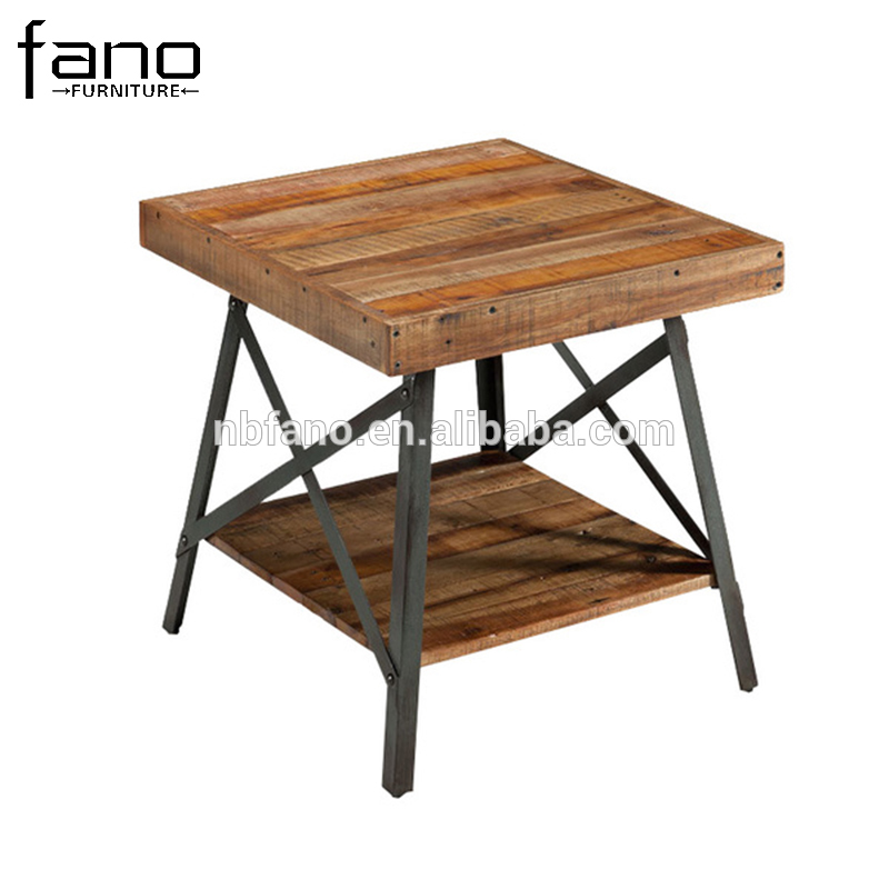 ダブルデッキテーブルで鋼フレーム再生木材エンドテーブル-木製テーブル問屋・仕入れ・卸・卸売り