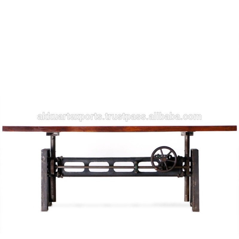 近代的なヴィンテージスタイルのレトロid-501工業用クランクテーブル高さ調節-木製テーブル問屋・仕入れ・卸・卸売り