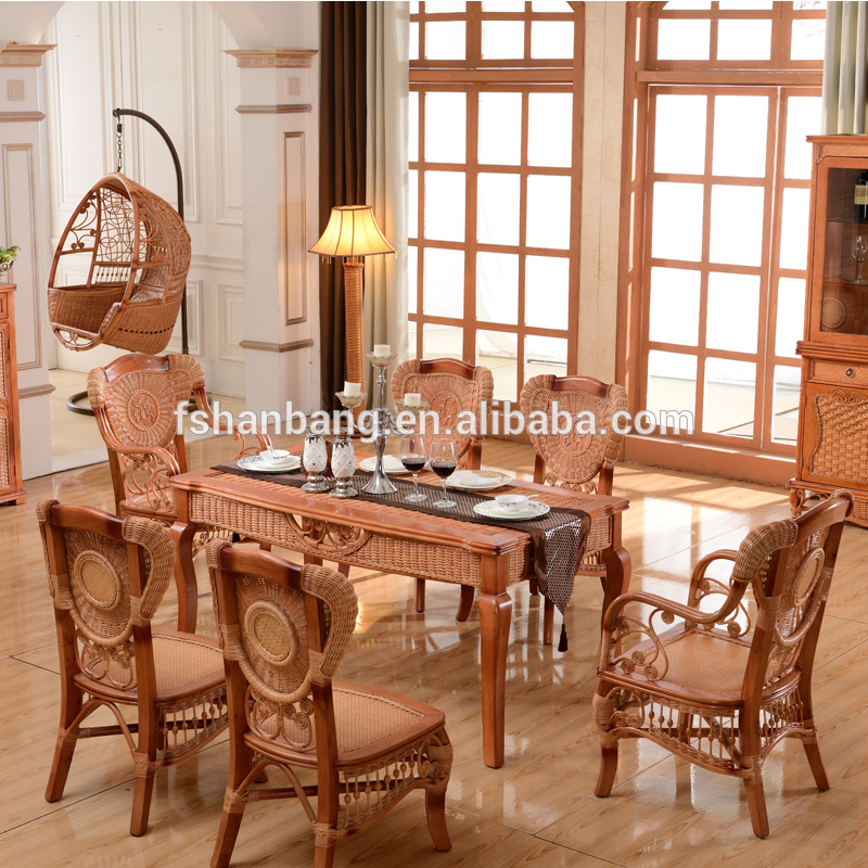 竹トンキン杖のダイニングルームのテーブルが1+6杖椅子付きダイニングセット家具-籐/枝編み家具セット問屋・仕入れ・卸・卸売り