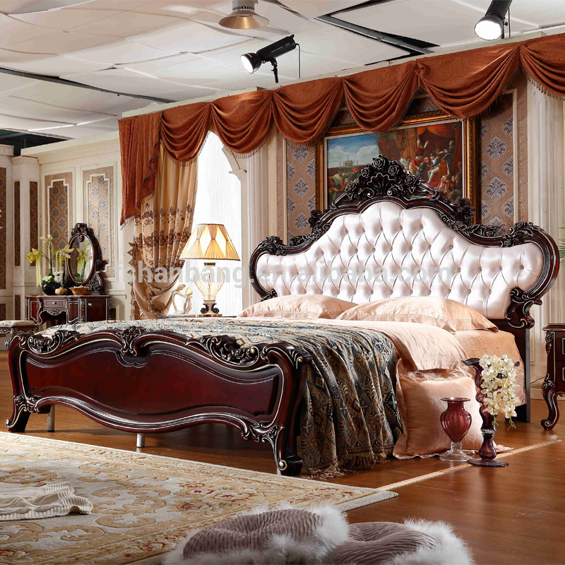 株式ダークブラウン赤豪華な王宮キングサイズの木製ベッドルーム家具のセット-寝室用セット問屋・仕入れ・卸・卸売り