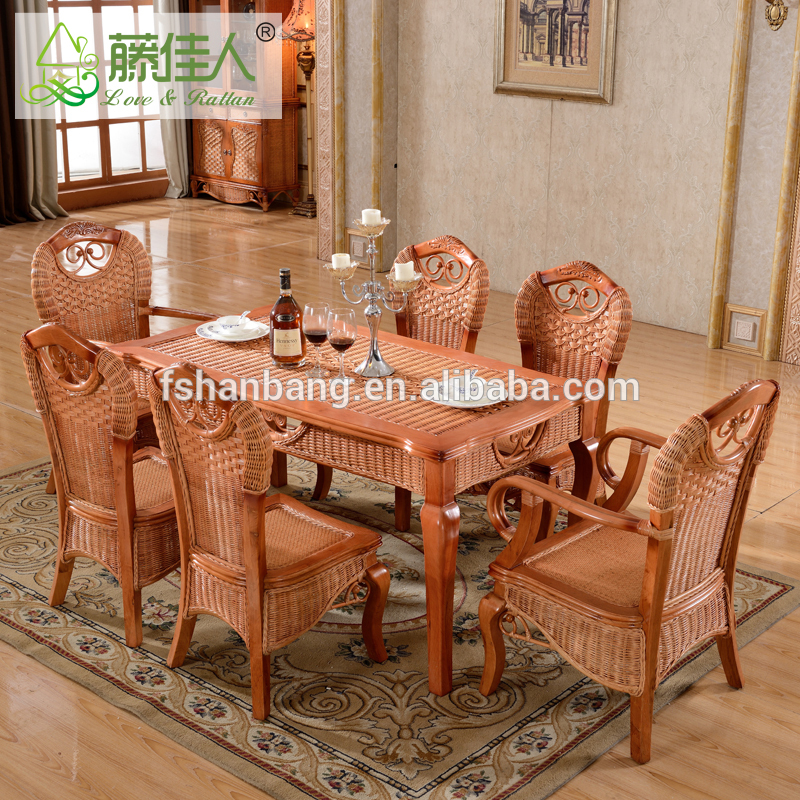 中国アンティークの自然の籐の杖2015ウェビングのダイニングルームのテーブルチェアセットの家具セット-籐/枝編み家具セット問屋・仕入れ・卸・卸売り
