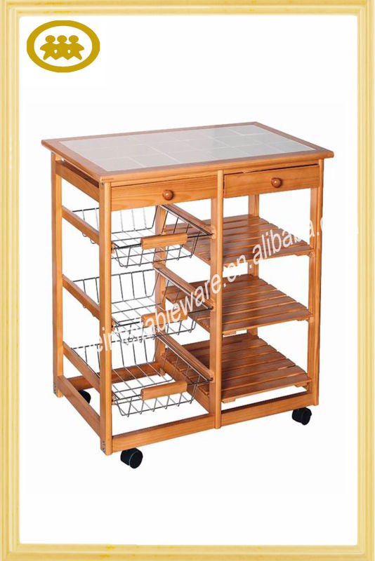 近代的なセラミックトップ付き木製キッチンワゴン-キッチン用家具問屋・仕入れ・卸・卸売り