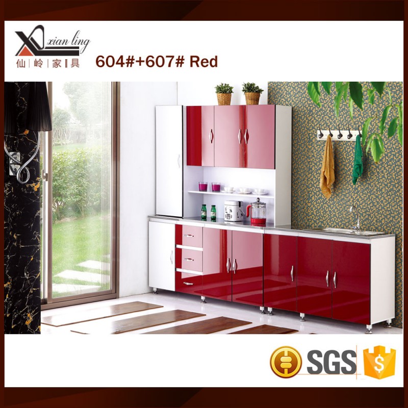 赤漆キッチンキャビネットシンプルなデザイン-キッチン用家具問屋・仕入れ・卸・卸売り