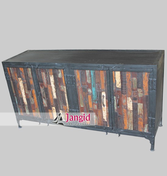 インドの工業用サイドボード卸売鉄リサイクル木製ダイニングルームの家具-その他金属製家具問屋・仕入れ・卸・卸売り