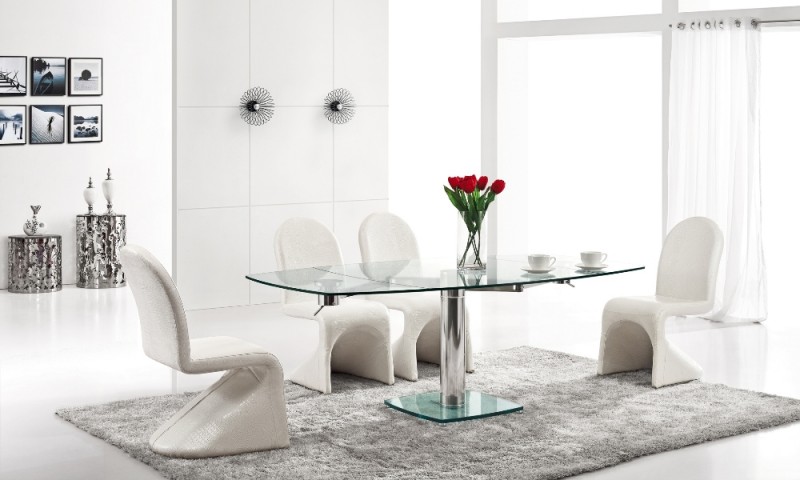 近代的なステンレス鋼l865aextenxiont字型のガラスのダイニングテーブル-食卓問屋・仕入れ・卸・卸売り