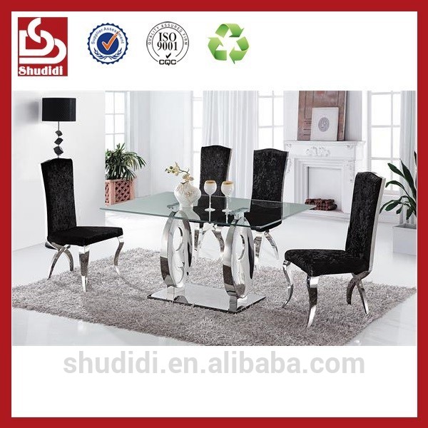 shudidiモダンなスタイル強化ガラストップダイニングテーブルセット-金属製家具セット問屋・仕入れ・卸・卸売り