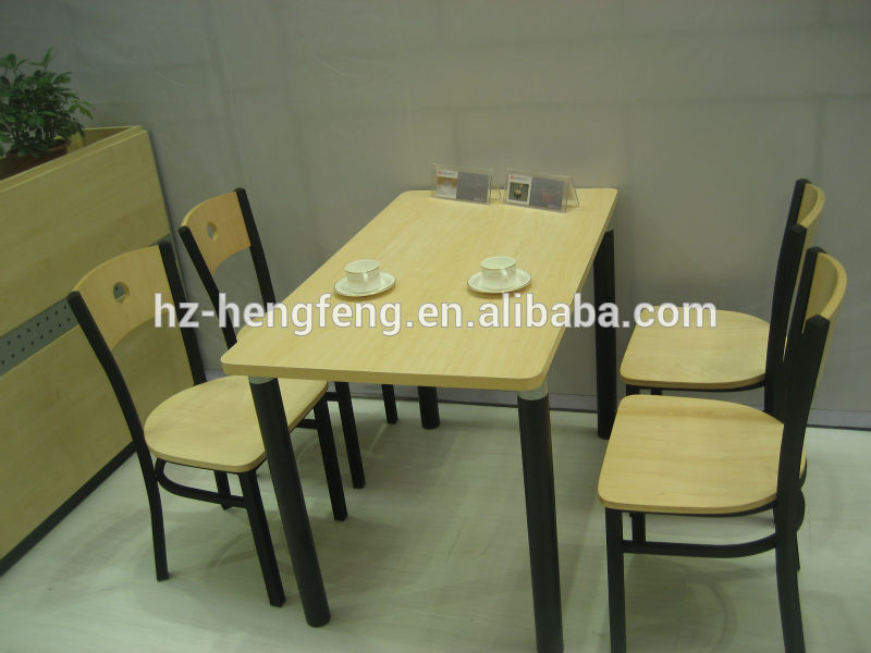 良い品質鋼木材食品裁判所のダイニングテーブルと椅子-金属製家具セット問屋・仕入れ・卸・卸売り