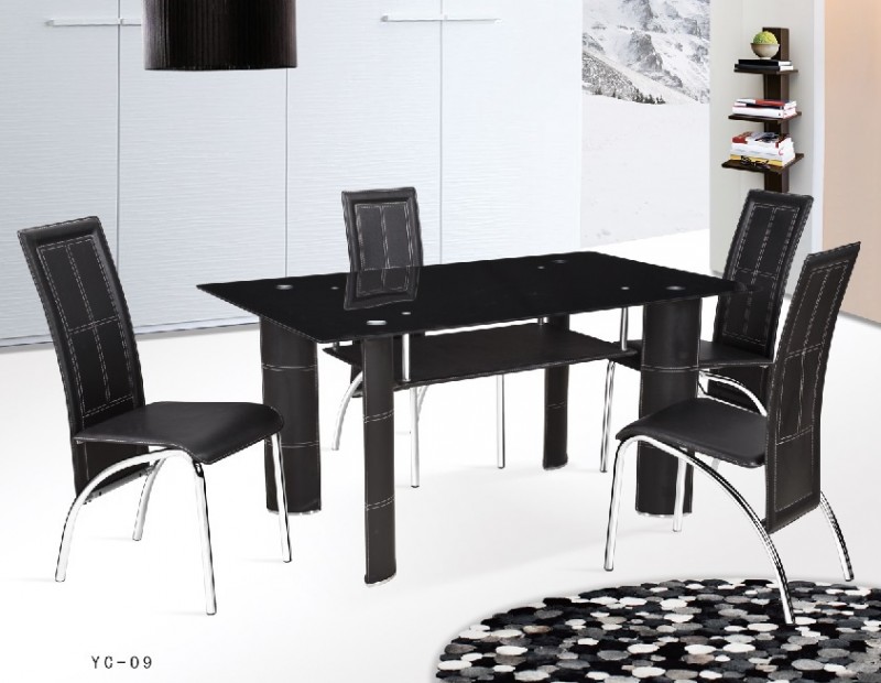 良質の黒カラー強化ガラスのダイニングテーブルと椅子-ダイニングルームセット問屋・仕入れ・卸・卸売り