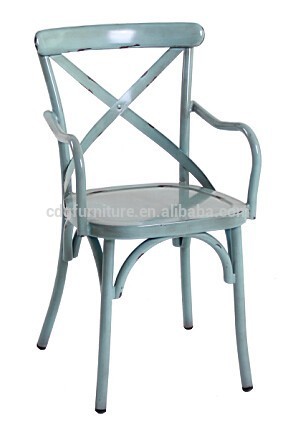 ヴィンテージ- 青ハイバックアームチェアアンティークフレンチスタイル-金属製椅子問屋・仕入れ・卸・卸売り