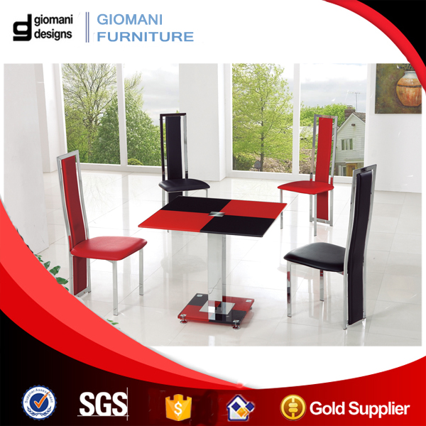 赤と黒強化ガラステーブルトップステンレス鋼ダイニングテーブル正方形のテーブル-ダイニングルームセット問屋・仕入れ・卸・卸売り