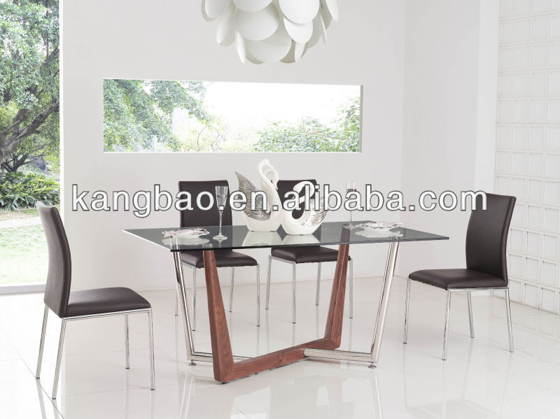 新しいkangbaoスタイル強化ガラスと無垢材ダイニングテーブル-食卓問屋・仕入れ・卸・卸売り