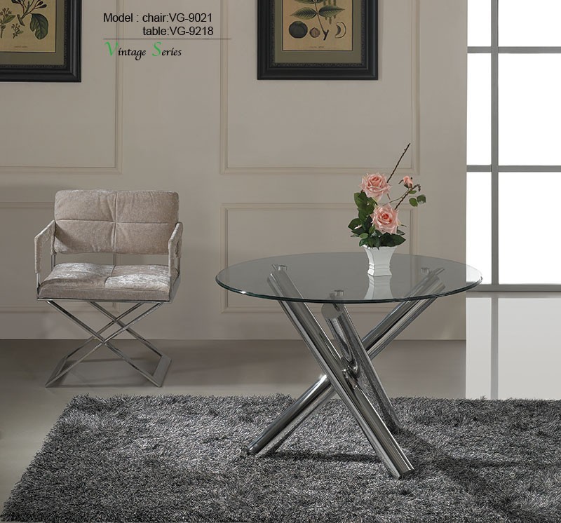 トリンプgalssラウンドコーヒーテーブルと椅子のセットを持つchorme金属ベース-リビング用家具セット問屋・仕入れ・卸・卸売り
