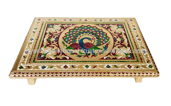 Rajwadi CHOWKI-PATLA/座っスツール-ピーコック設計された木製手作り15 "× 21" × 3 "chowki PATLA-G.M。-スツール＆オットマン問屋・仕入れ・卸・卸売り