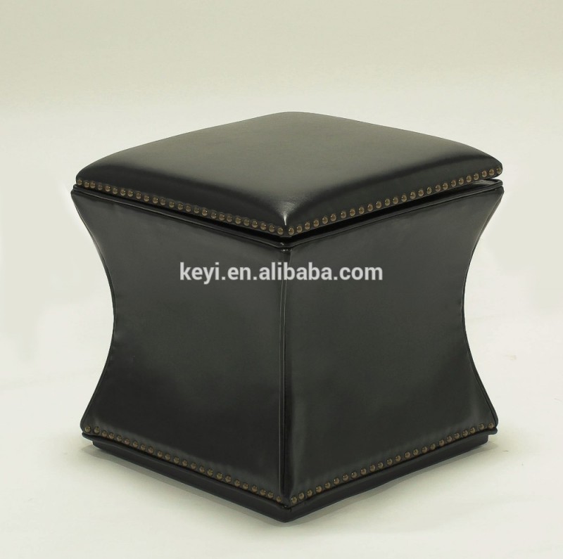 リベットデザイン無垢バーチ材使用黒pu木材オットマン( ky- 1161- r)-その他アンティーク家具問屋・仕入れ・卸・卸売り