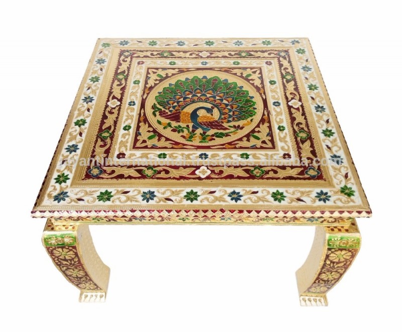 Rajwadi CHOWKI-BAJOT/座っスツール-ピーコック設計された木製手作り18 "× 18" × 12 "CHOWKI-G.M。-スツール＆オットマン問屋・仕入れ・卸・卸売り