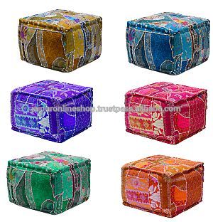 スクエア形状オットマン付きパッチ&刺繍ワークプーフパフからインド-その他アンティーク家具問屋・仕入れ・卸・卸売り