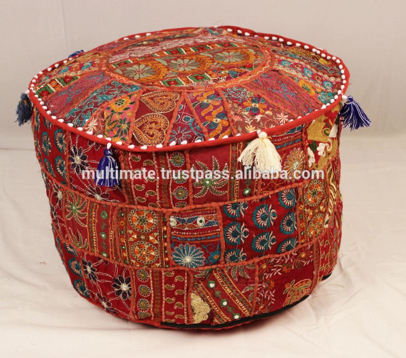 ヴィンテージなよなよした男がカバーのパッチワークpouffe刺繍綿インドのpouffe-その他アンティーク家具問屋・仕入れ・卸・卸売り