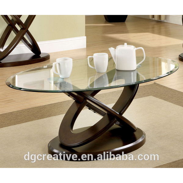 evalline楕円形のガラストップのコーヒーテーブル-木製テーブル問屋・仕入れ・卸・卸売り