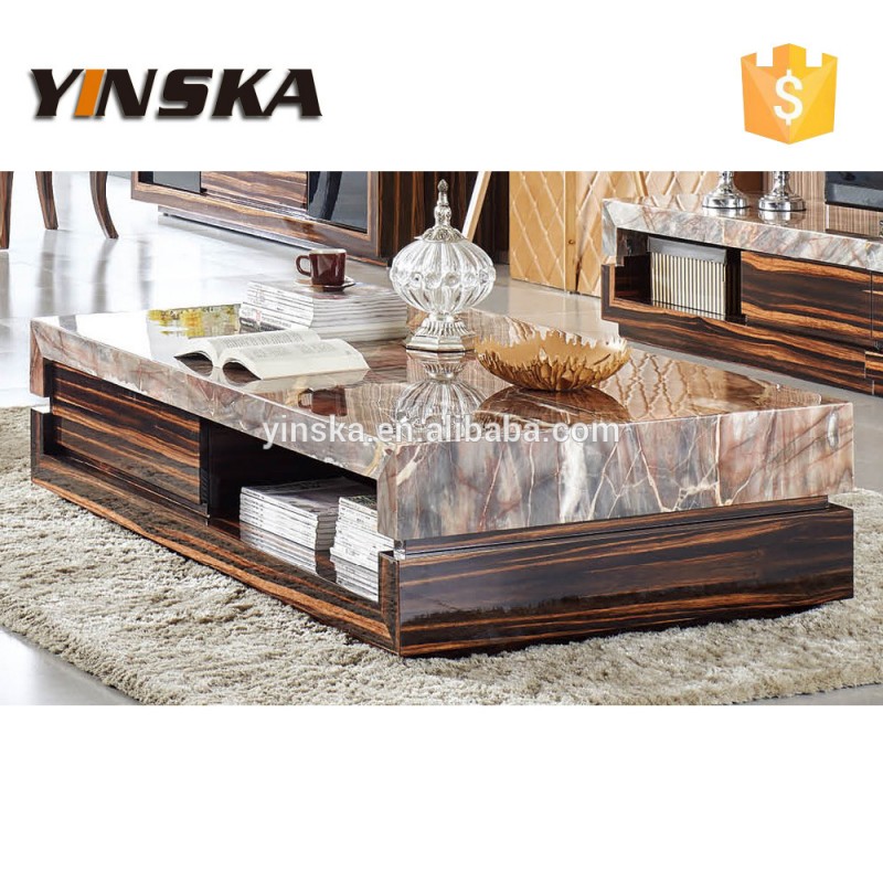 Yinska木製ベース石の大理石のコーヒーテーブル-木製テーブル問屋・仕入れ・卸・卸売り