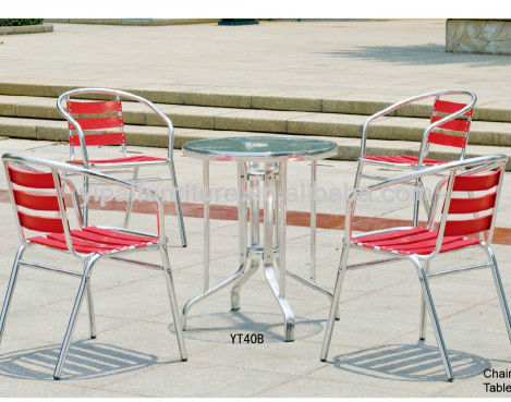 ガーデンアルミガラスラウンドテーブルと椅子YC001A、YT40B-金属製椅子問屋・仕入れ・卸・卸売り