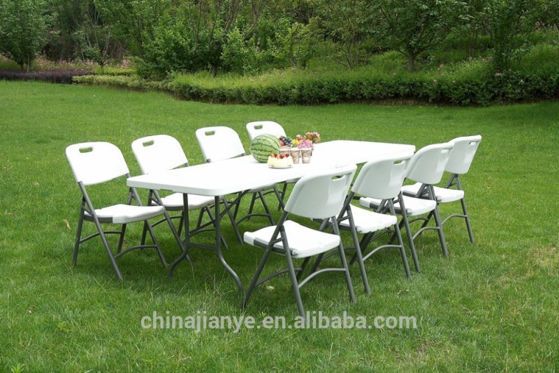 屋外2015熱い販売8フィート長方形折り畳み式キャンプの宴会の結婚式のテーブルのプラスチック-折り畳み式テーブル問屋・仕入れ・卸・卸売り