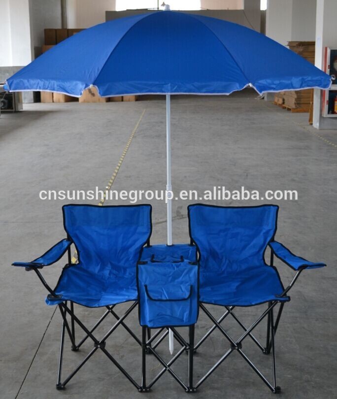 ダブルフォールディングチェア付きクーラー/2人傘とテーブル付き折りたたみ椅子-折り畳み椅子問屋・仕入れ・卸・卸売り
