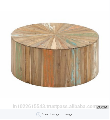 Cyrano埋め立て木材ラウンド ドラム現代エコ コーヒー テーブル 、素朴な ロッジ木材ラウンド コーヒー テーブル-問屋・仕入れ・卸・卸売り