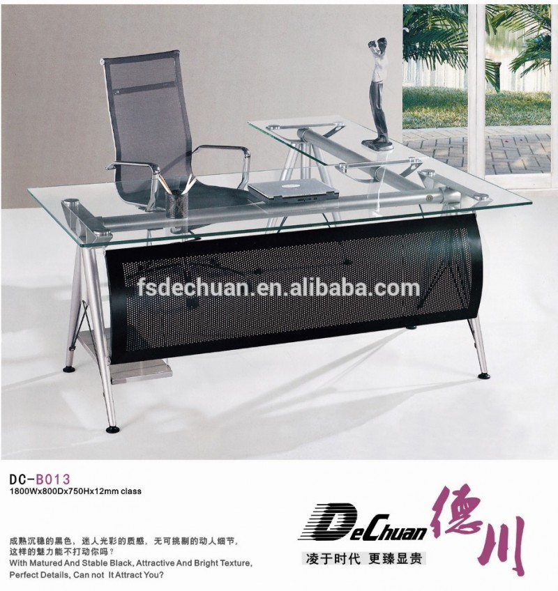 l字型オフィスのコンピュータデスクガラス製のテーブルトップと-ガラス製のテーブル問屋・仕入れ・卸・卸売り