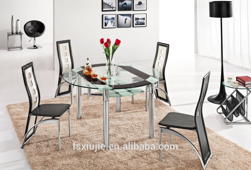 l801bモダンなデザインの拡張強化ガラストップラウンドダイニングテーブル-食卓問屋・仕入れ・卸・卸売り