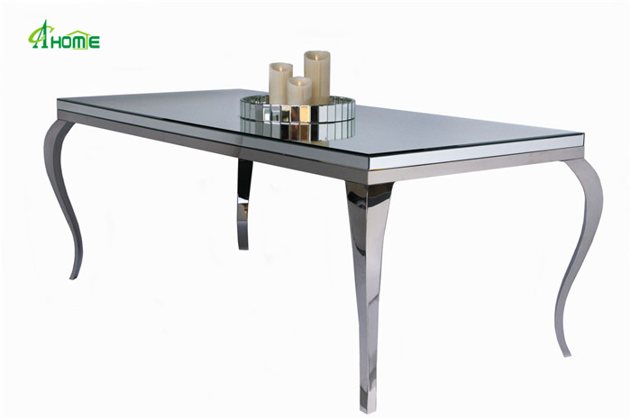 古典的なダイニングテーブル付きステンレススチールガラスミラーダイニングルームのテーブル-食卓問屋・仕入れ・卸・卸売り