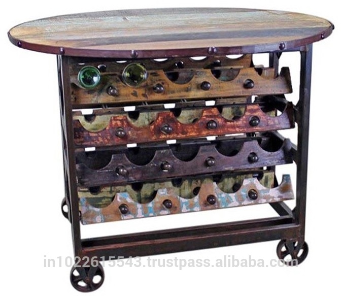 鉄と木材ワイン テーブル 、 ヴィンテージ産業トロリー-問屋・仕入れ・卸・卸売り