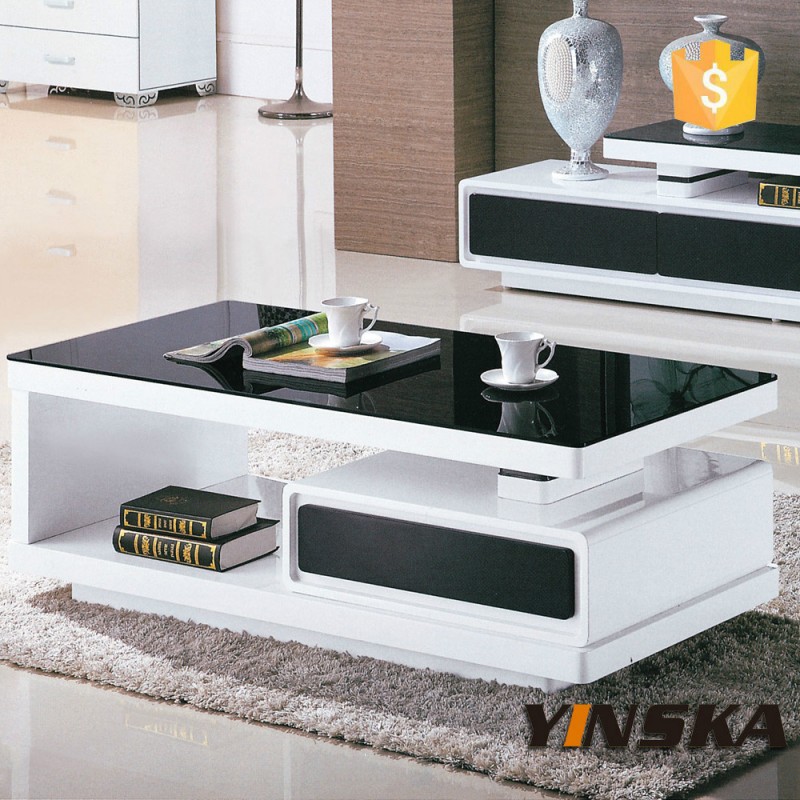 新しいデザインのガラス2015上部白高光沢ウッドベースのコーヒーテーブル-コーヒーテーブル問屋・仕入れ・卸・卸売り