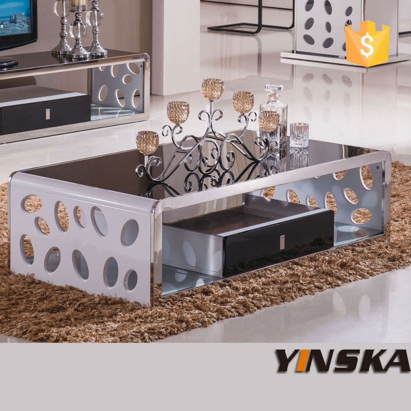 Yinskaガラストップステンレス鋼のコーヒーテーブル-コーヒーテーブル問屋・仕入れ・卸・卸売り