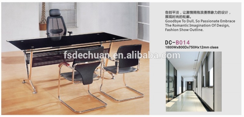 最新dechuan長いガラスのオフィスのテーブルステンレス製脚付き-オフィス用デスク問屋・仕入れ・卸・卸売り