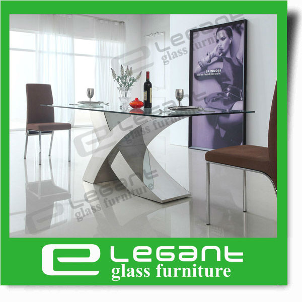 2015modern透明な強化ガラスとステンレス鋼のダイニングテーブル-食卓問屋・仕入れ・卸・卸売り