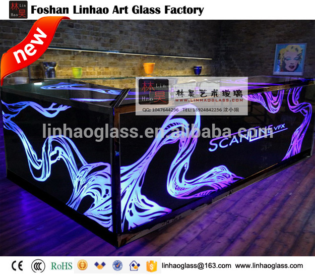 現代の美容院の受付、 ledデザイン受付カウンター-ガラス製のテーブル問屋・仕入れ・卸・卸売り