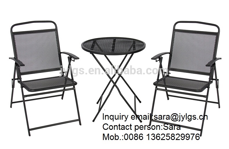 3ピースパティオビストロセット屋外テーブルと椅子wrough鉄、ブラック仕上げ-ガーデンセット問屋・仕入れ・卸・卸売り