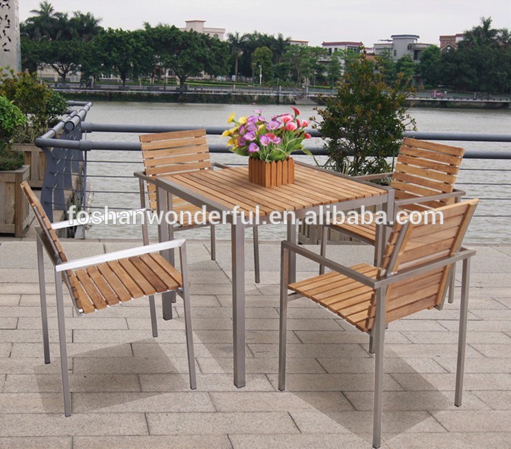 熱い販売のチークテーブルと椅子ステンレス鋼フレームで屋外の家具のための-ガーデンセット問屋・仕入れ・卸・卸売り