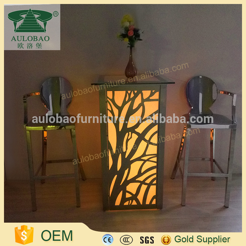 色変更ステンレス鋼立ちledバーテーブル使用バー家具バースタンディングテーブル-金属製テーブル問屋・仕入れ・卸・卸売り
