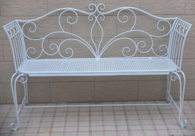 wrought iron chairs floral decration white painted wrought iron garden furnitures metal bench-金属製椅子問屋・仕入れ・卸・卸売り