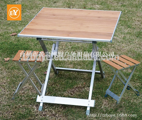 屋外家具アルミ合金テーブル竹デスクトップダイニングテーブルで2席-折り畳み式テーブル問屋・仕入れ・卸・卸売り