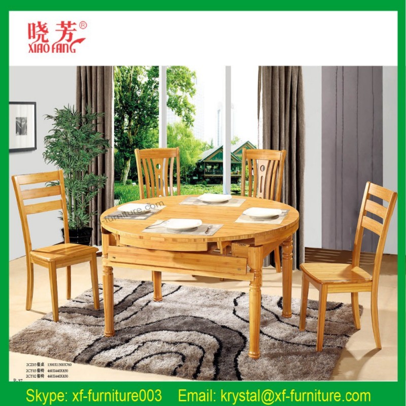 竹木製のダイニングルームの家具ラウンド折りたたみダイニングテーブルと椅子-食卓問屋・仕入れ・卸・卸売り