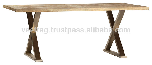 ヴィンテージ産業フレンチ アンティーク ダイニング テーブル 、 木製トップ テーブル で素朴な仕上げ-問屋・仕入れ・卸・卸売り