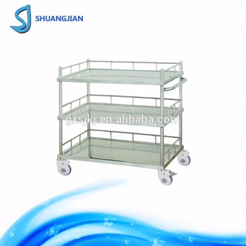 SJZY05-A shuangjianステンレス鋼治療トロリーで三棚-病院用トロリー問屋・仕入れ・卸・卸売り