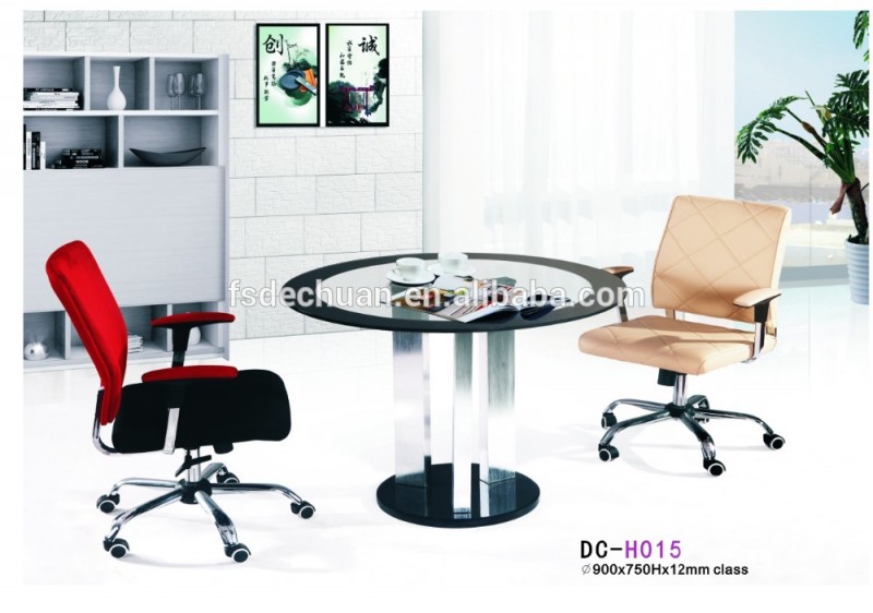 現代ラウンドオフィス会議テーブル付きアルミ脚-ガラス製のテーブル問屋・仕入れ・卸・卸売り