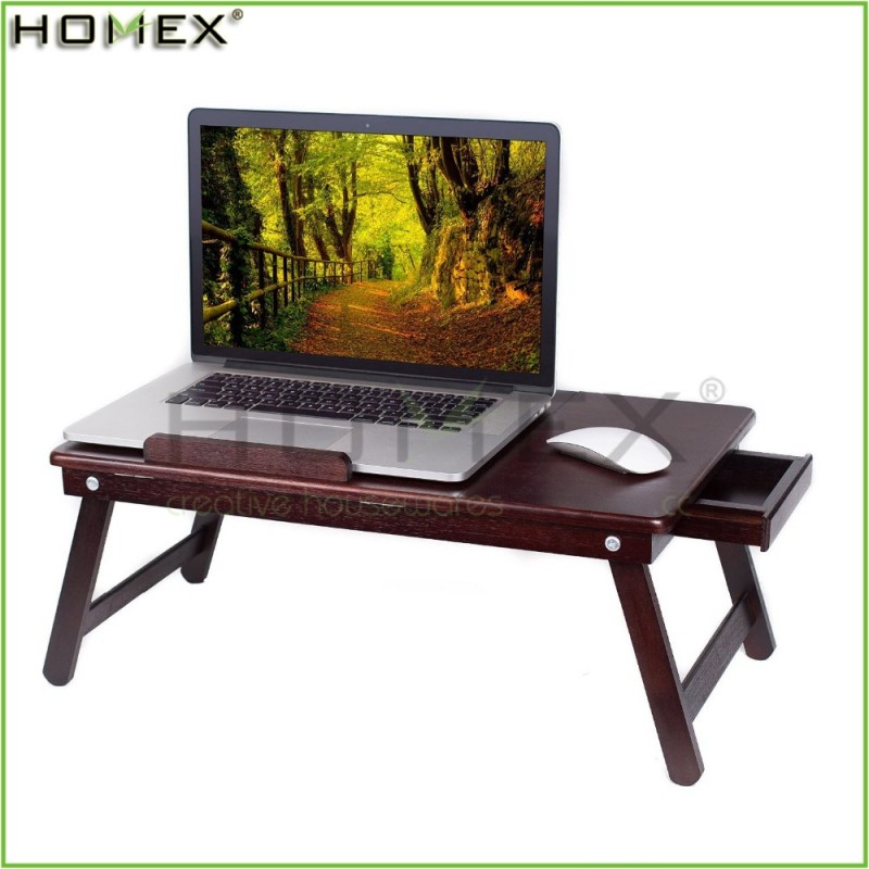 竹ノートパソコンテーブルでクルミ色/ラップトップベッドデスクトレイ/ Homex_FSC/bsci工場-折り畳み式テーブル問屋・仕入れ・卸・卸売り