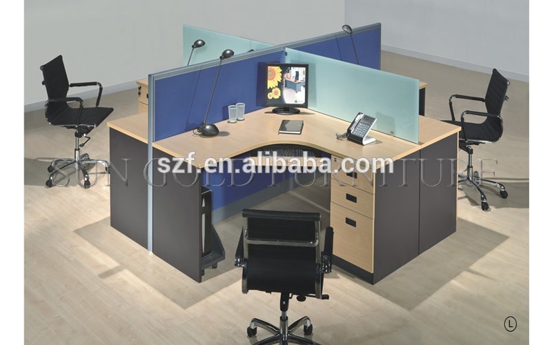 現代オフィスブルートップパーティションキュービクルx形状4人ワークステーション家具( SZ-WS031)-オフィスパーティション問屋・仕入れ・卸・卸売り