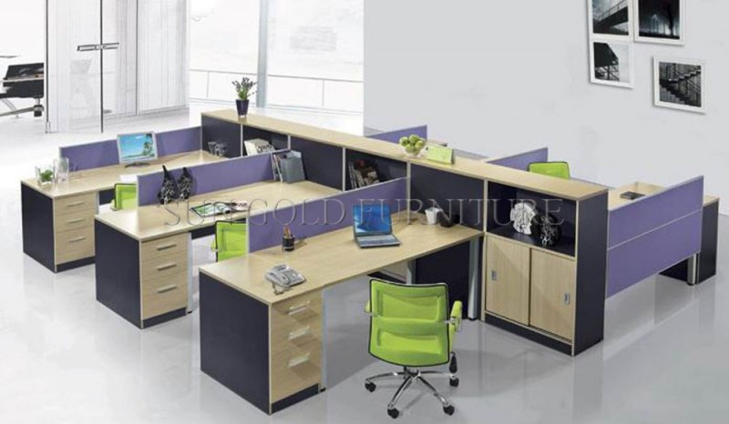モダンな木製デスク本棚組み合わせ6人オフィスワークステーション( SZ-WS252)-オフィスパーティション問屋・仕入れ・卸・卸売り
