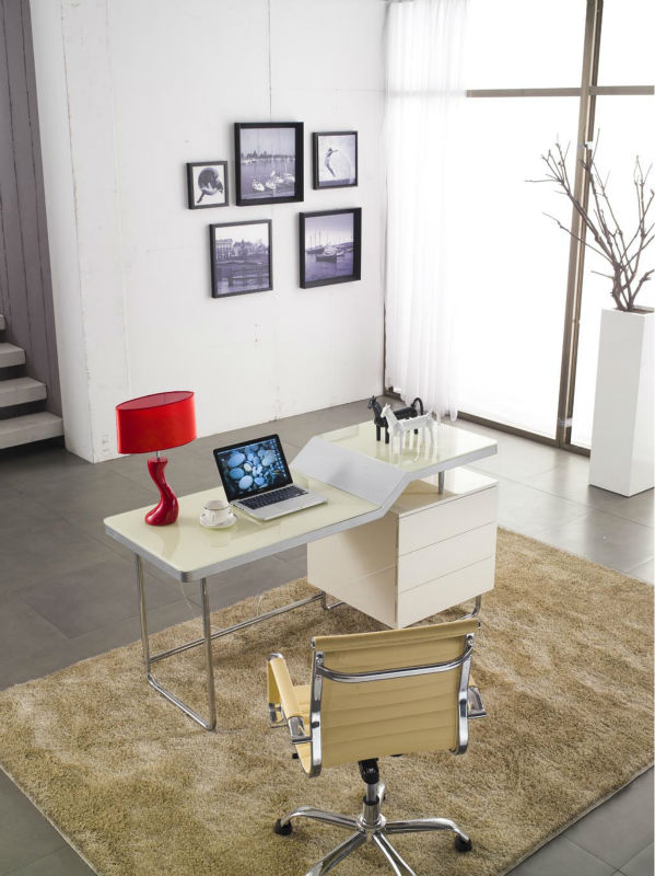 ホワイトハイグロスオフィスの家の家具現代のコンピュータのテーブルデスクで引き分けs005-オフィス用デスク問屋・仕入れ・卸・卸売り